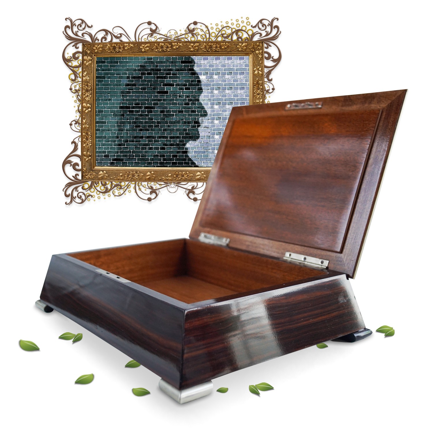 Schatulle Palisander antik Box Schmuckschatulle Geheimschloss Geheimfach