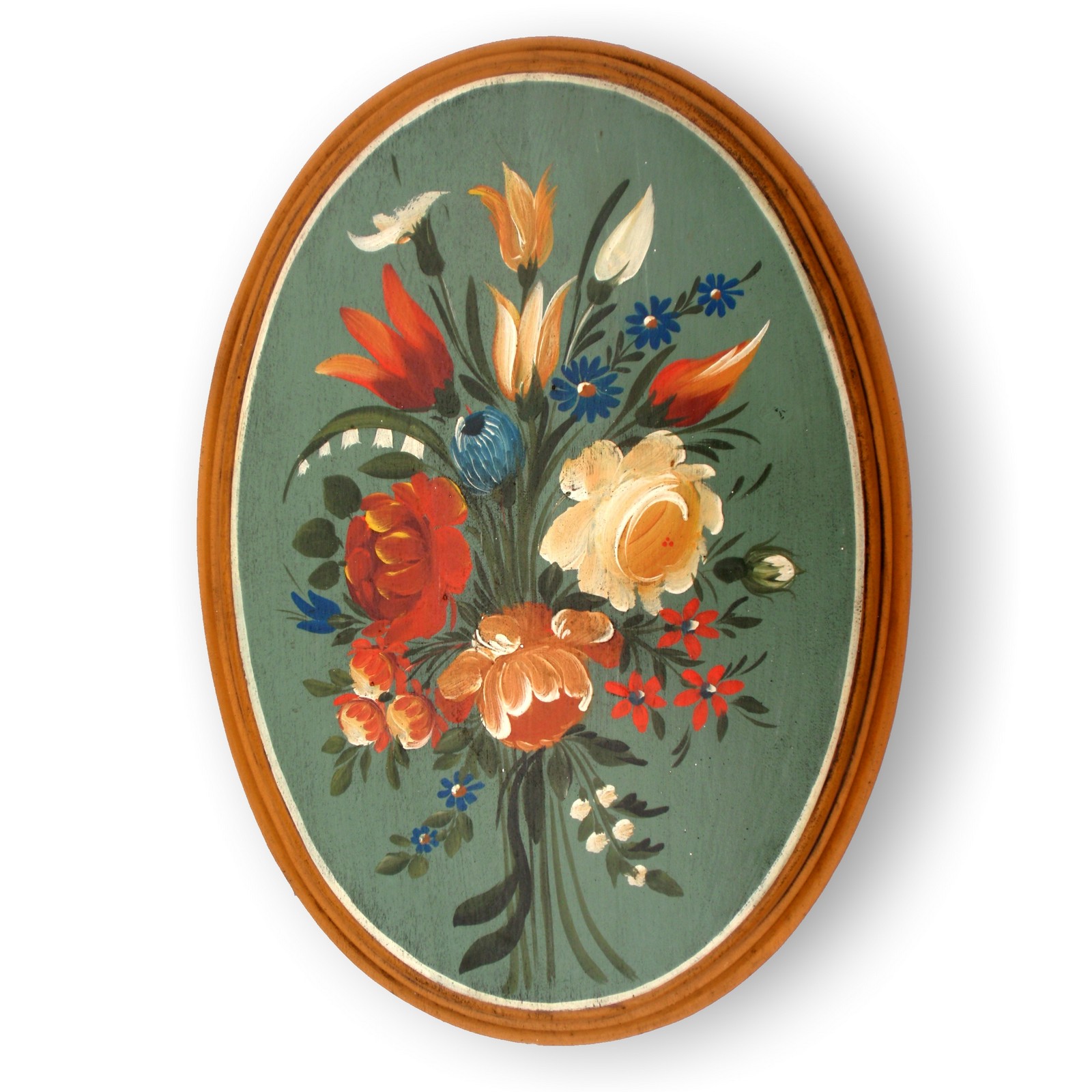 Wandbild Bauernmalerei auf Holz handgemalt grün für Bauernstube Bild Bauernmalerei