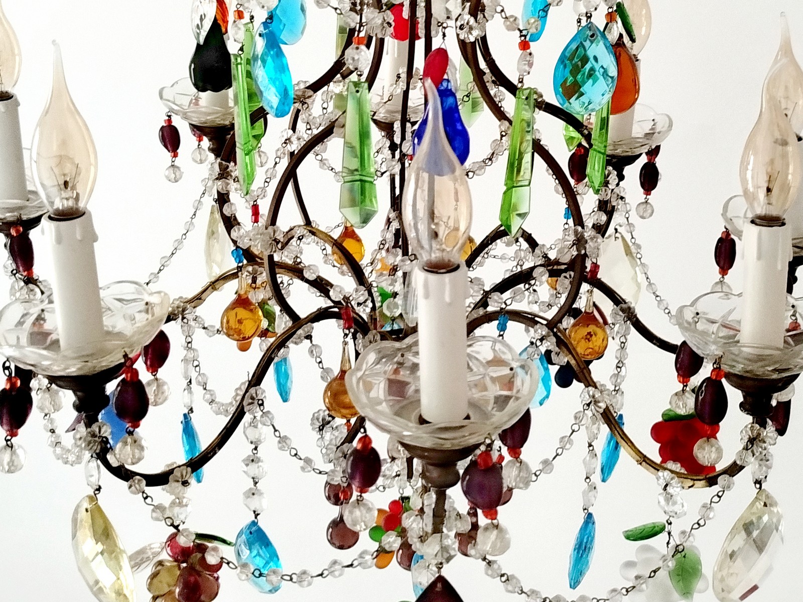 Venzianischer Kronleuchter 8-flammig Muranoglas Behang antik Antiker Murano Glas Kronleuchter Italienisches Florentiner Design Venezianischer