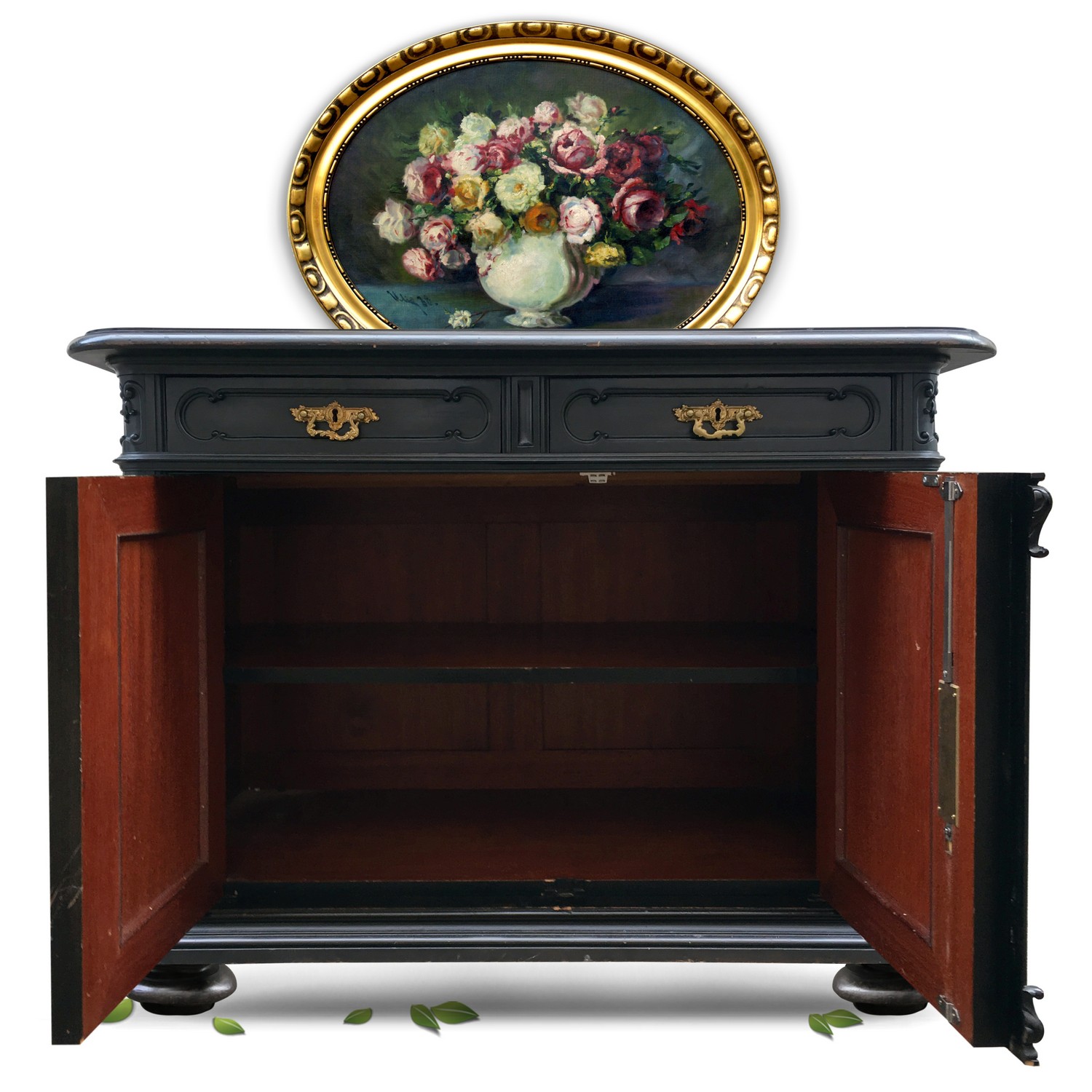 Kommode antiker noir Schrank schwarz Vollholz Möbel Gründerzeit