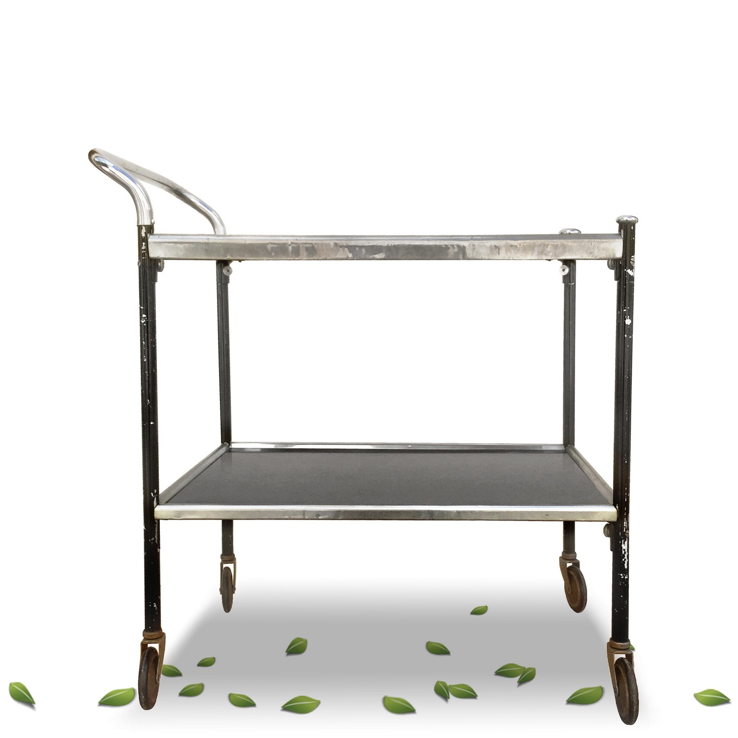 Servierwagen Vintage schwarz Serviertisch Chrom antiker Beistelltisch Bauhaus Industrialdesign