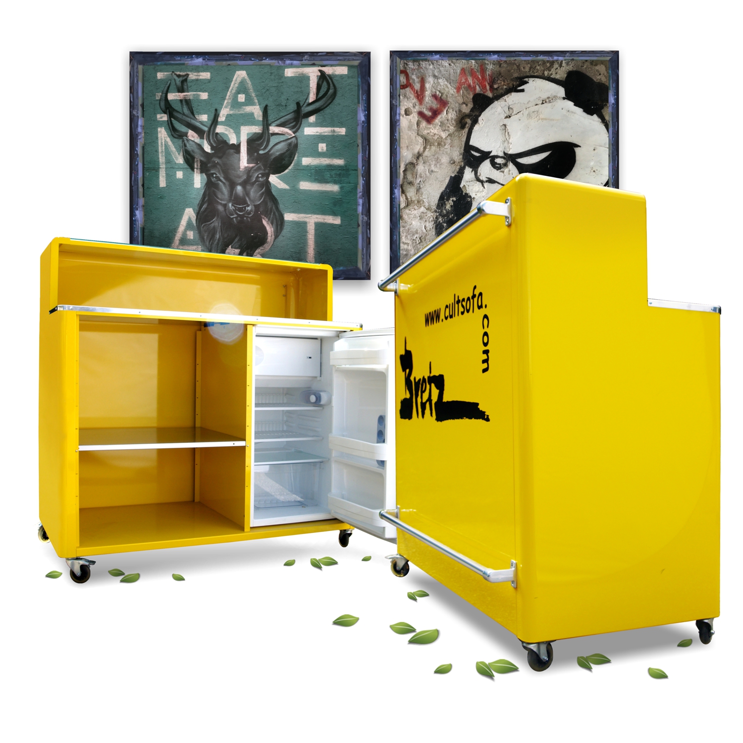 Metallmöbel Schrank Retrodesign Popart Bretz gelb Industrialdesign Küche