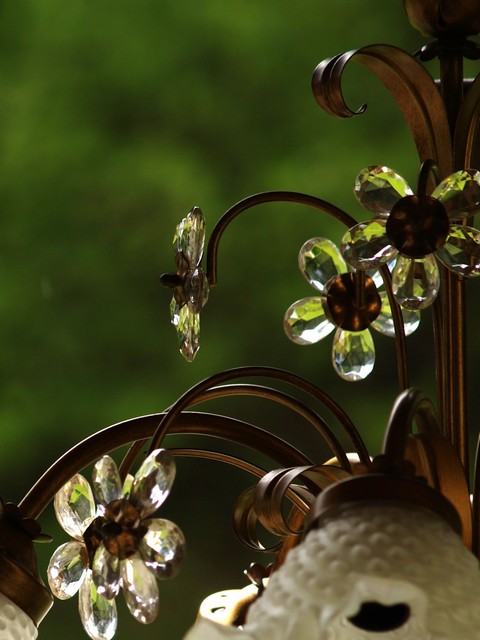 Luster Leuchter Hängelampe goldfarben Glas