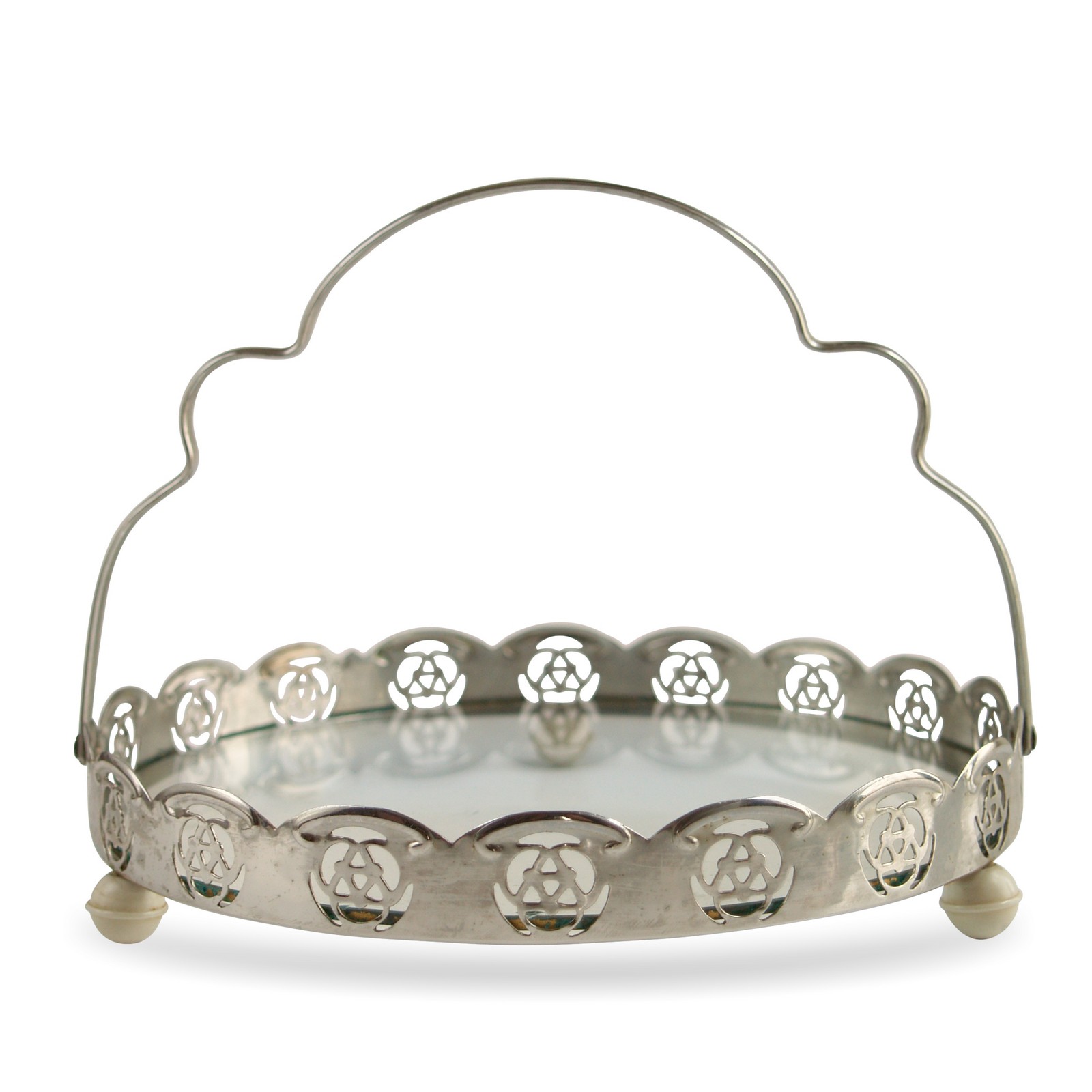 Silbernes Tablett mit Glaseinlage Original Vintage Anbieteschale Serviertablett Vintage silber Glas Tortenplatte