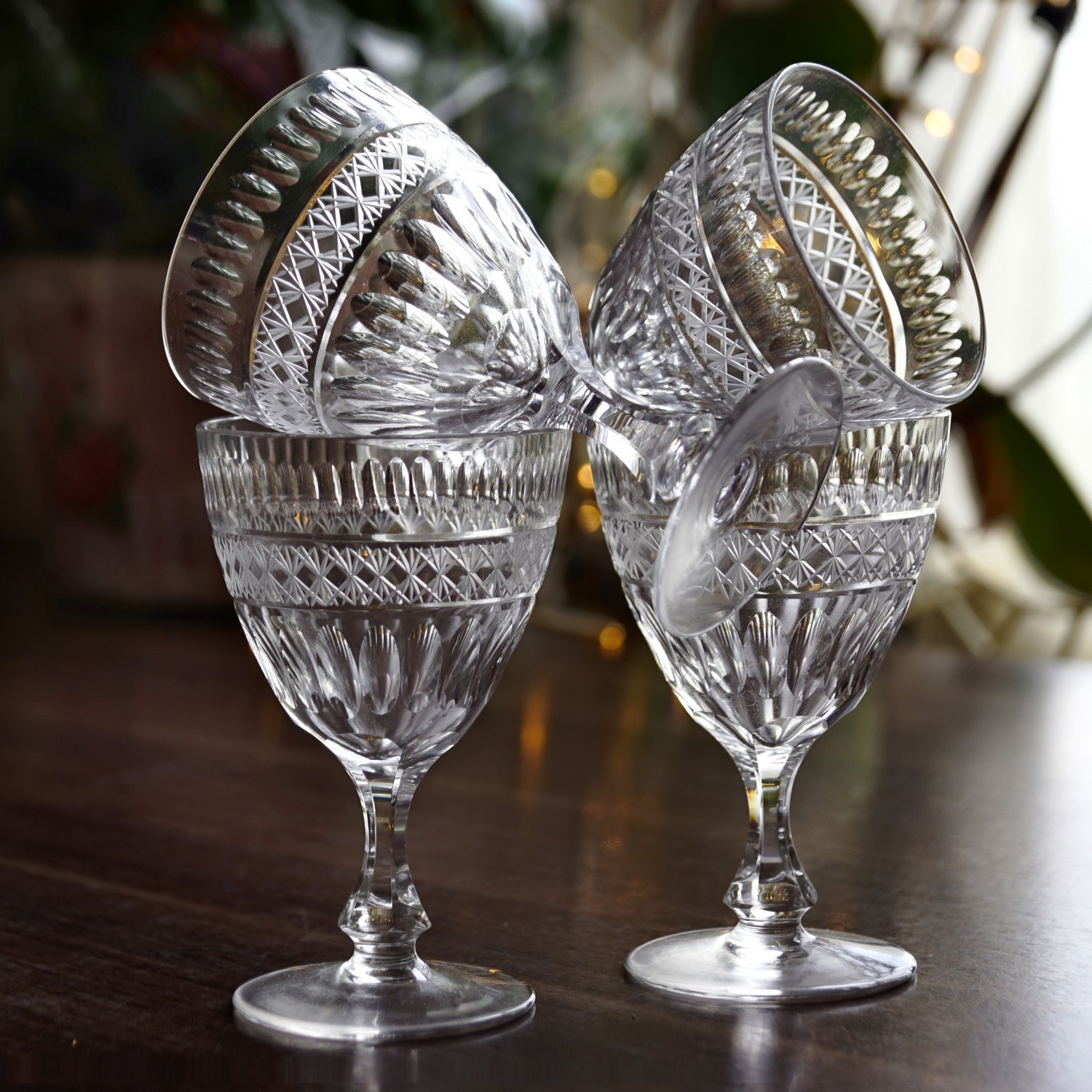 Bleikristall Gläser Vintage neuwertig geschliffen fläche Likör Wein Midcentury antik