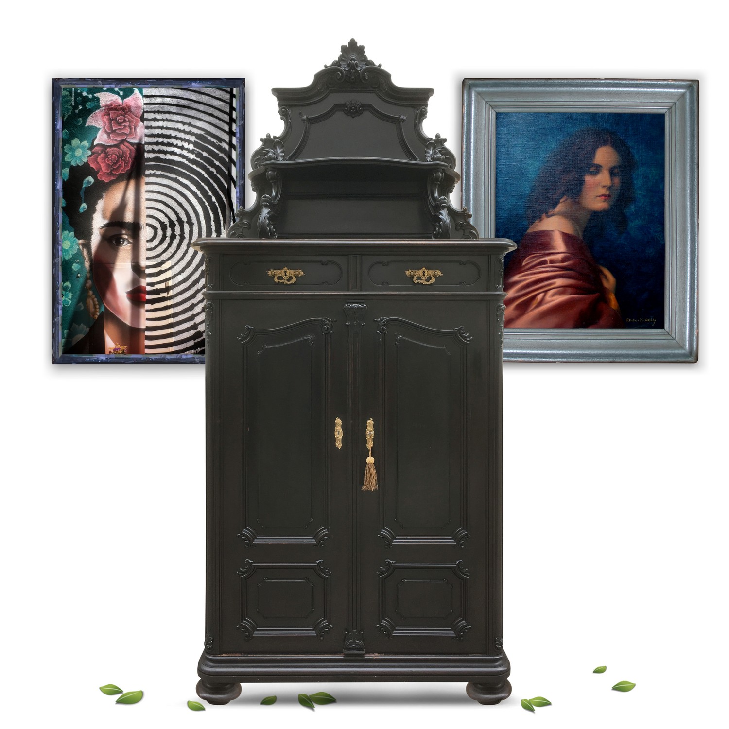 Kommode Vertiko antik Büroschrank schwarz noir Gründerzeit Vertiko antik schwarz Schrank Antiquität Möbel 1980 Planschrank