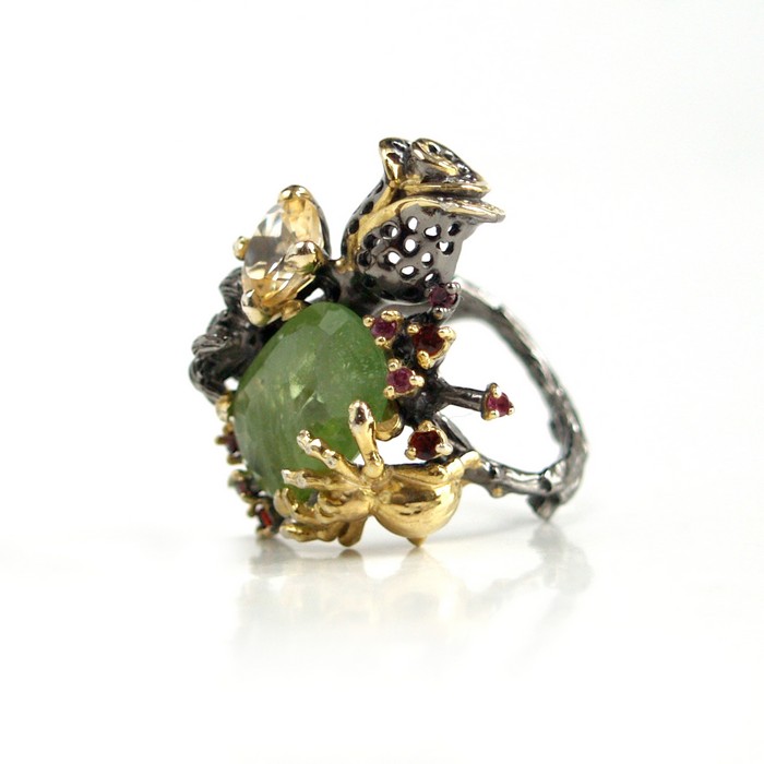 925 Silber Ring Edelstein grün Handarbeit Steampunk