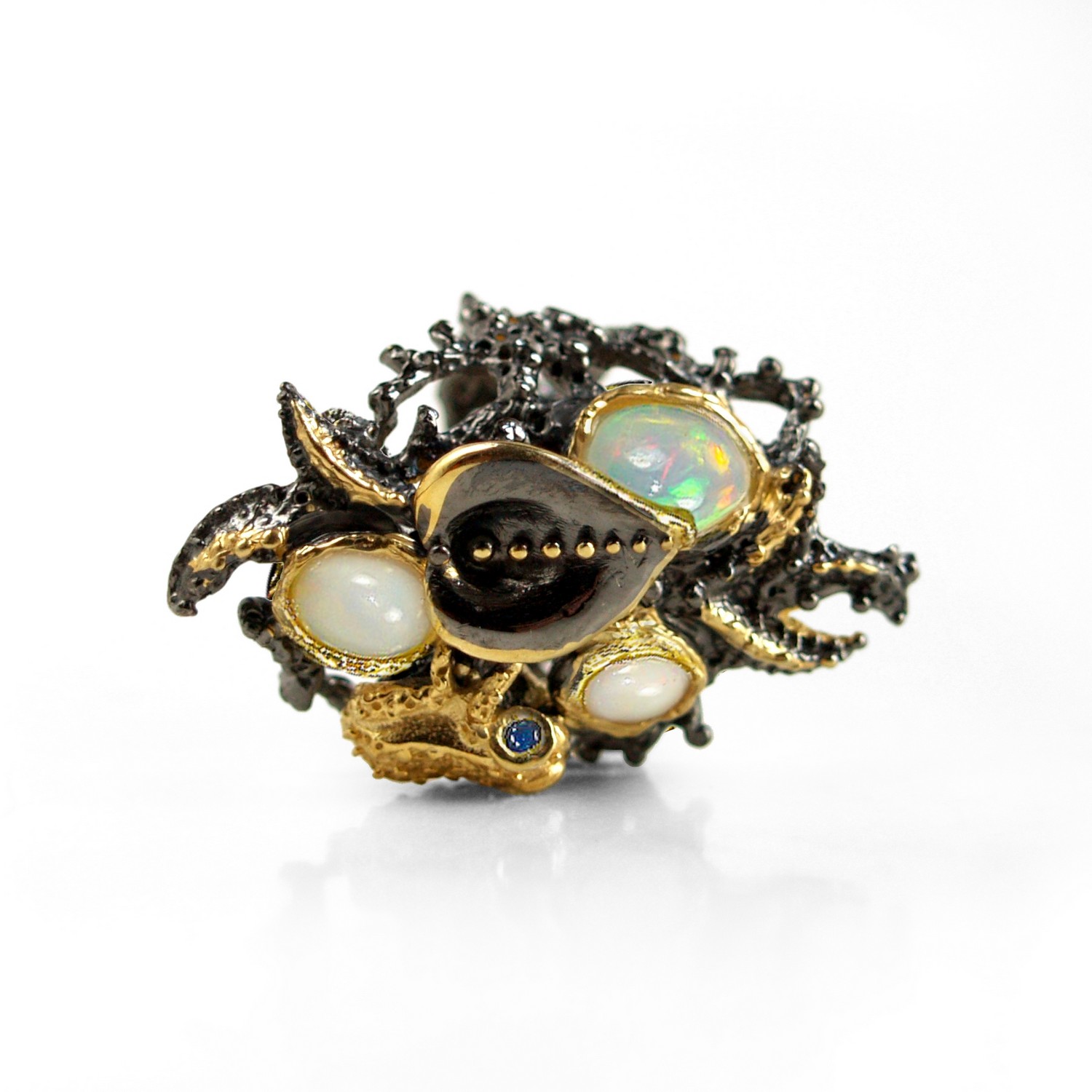 Ring 925 Silber Edelstein Opal Saphir Märchenwald handgefertigt Einzelstück