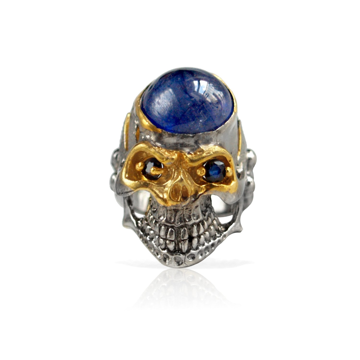 Ring 925 Silber Saphir blau Totenkopf Unisex Steampunk