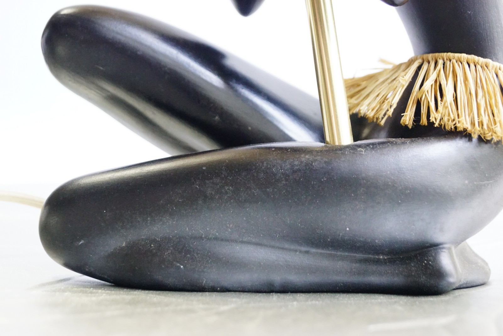 Gmundner Keramik Fink Tischlampe Afrikanerin Bastschirm Vintage