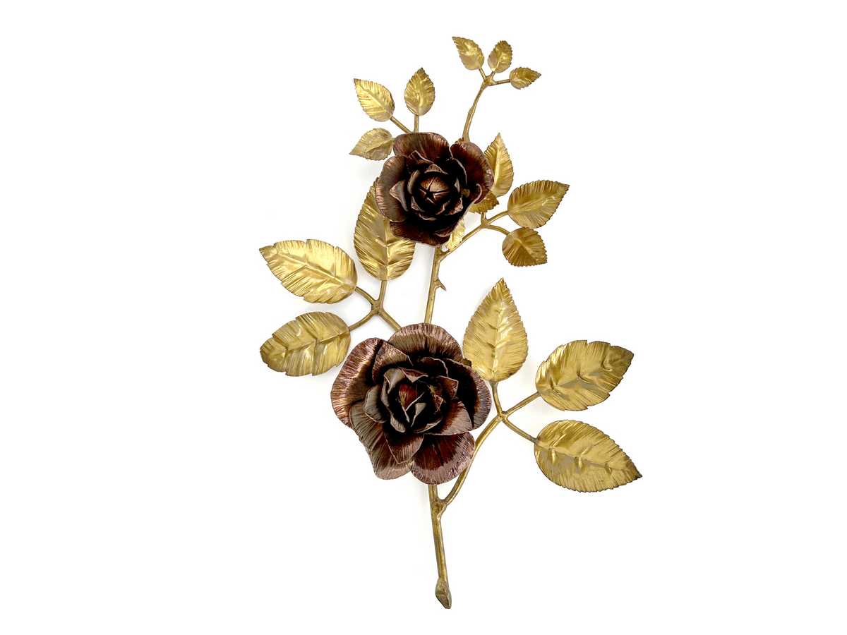 Vintage Rosenzweig Metall gold Rosenköpfe Gesamtansicht