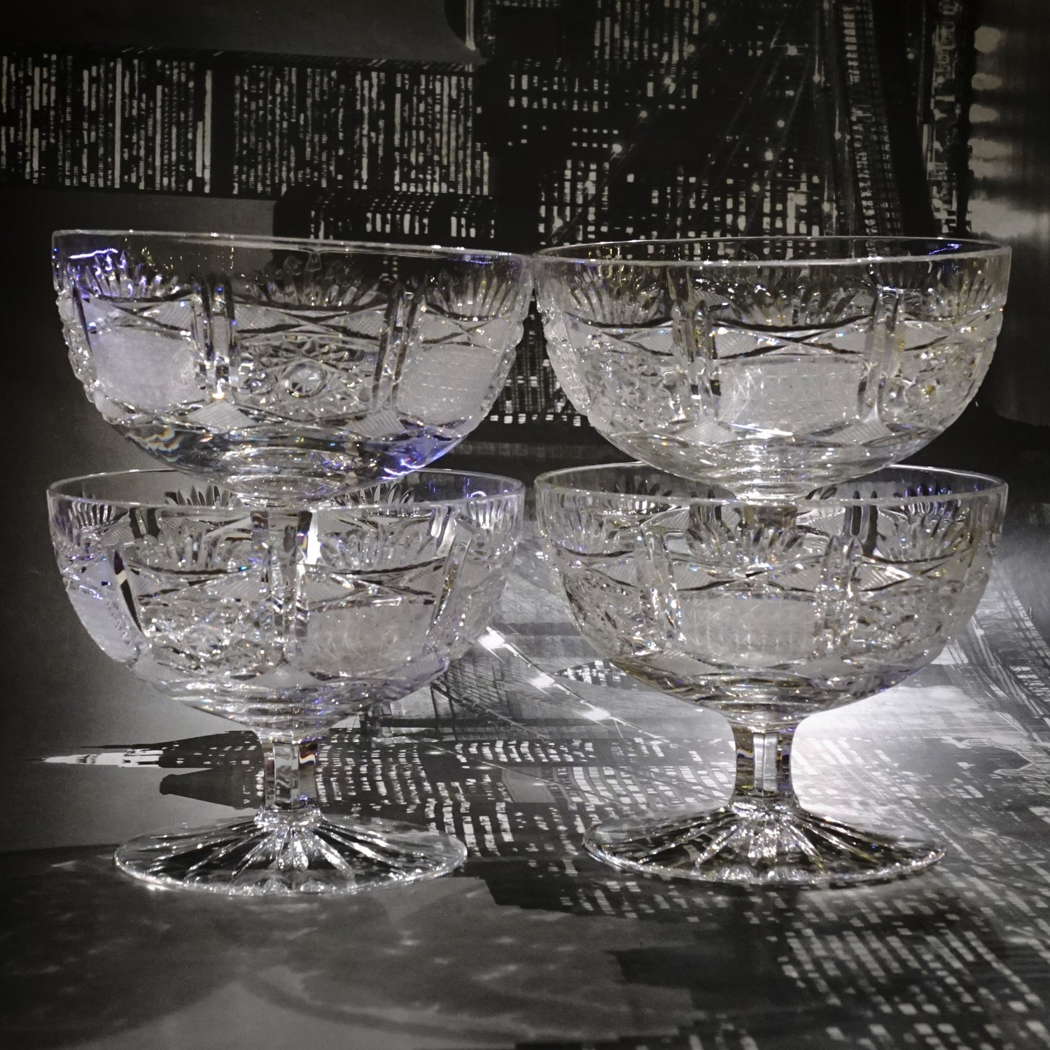 Champagnerschalen Bleikristall neuwertig Vintage groß geschliffen