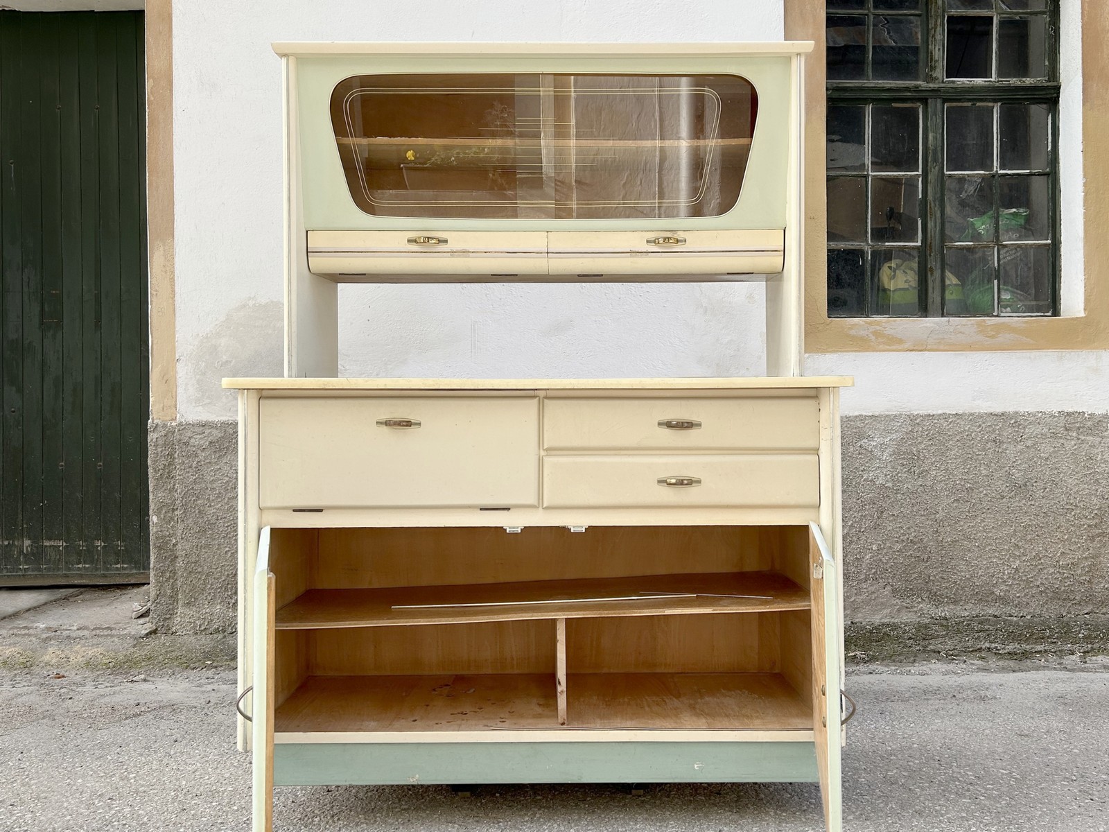 Antiker Küchenschrank Vintage Kredenz Pastell 60er-Jahre Mid Century Möbel