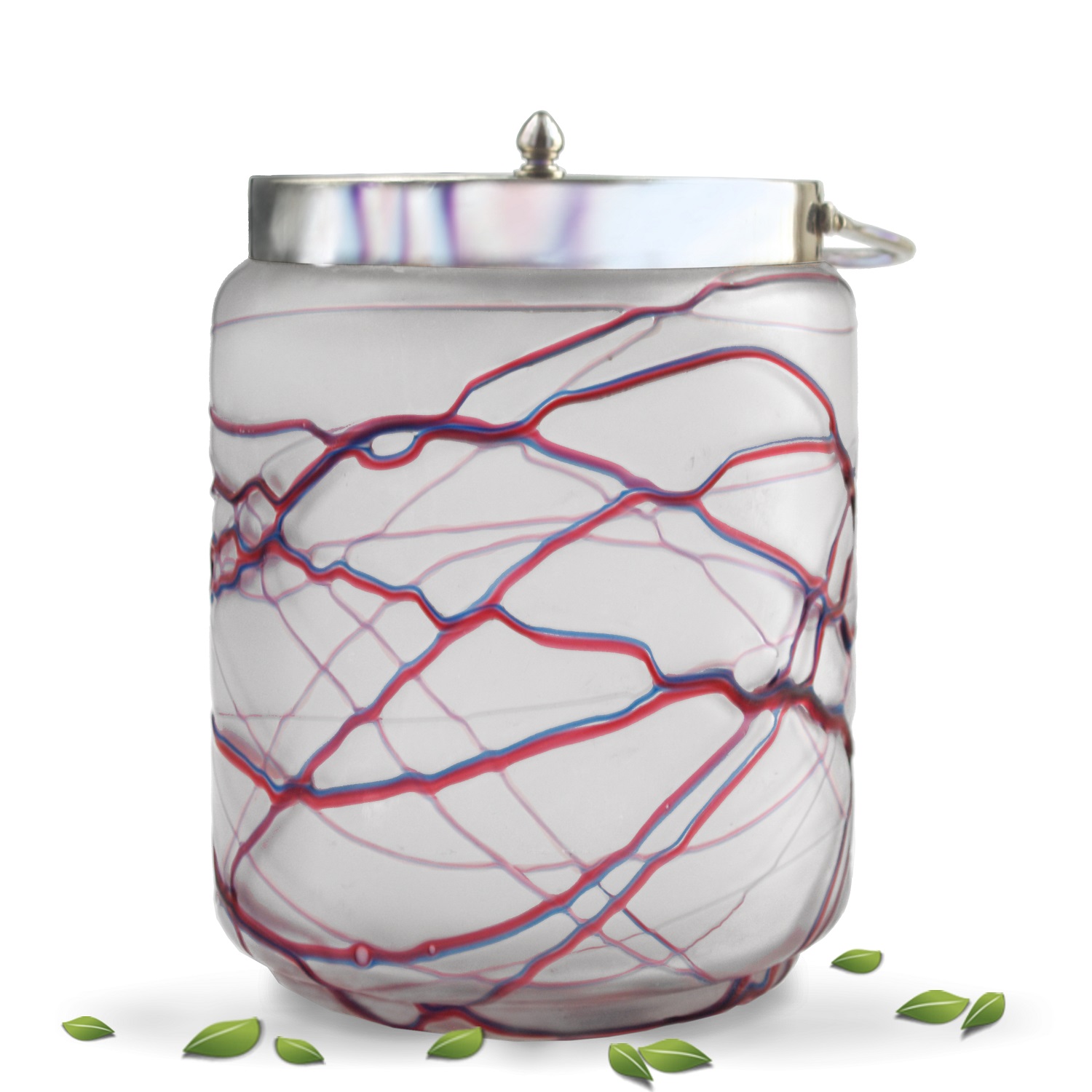 Glasfäden Kekdsdose antik mundgeblasen silber Metallmontur