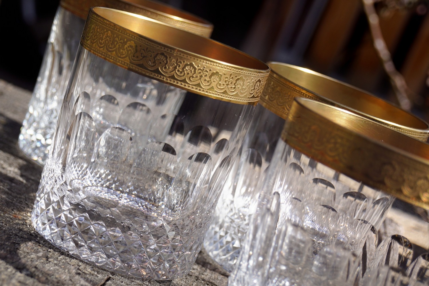 Bleikristall Gläser Goldrand Whisky Waffelschliff Wassergläser