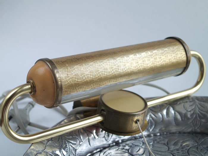 Antike Bilderlampe Messing Glas