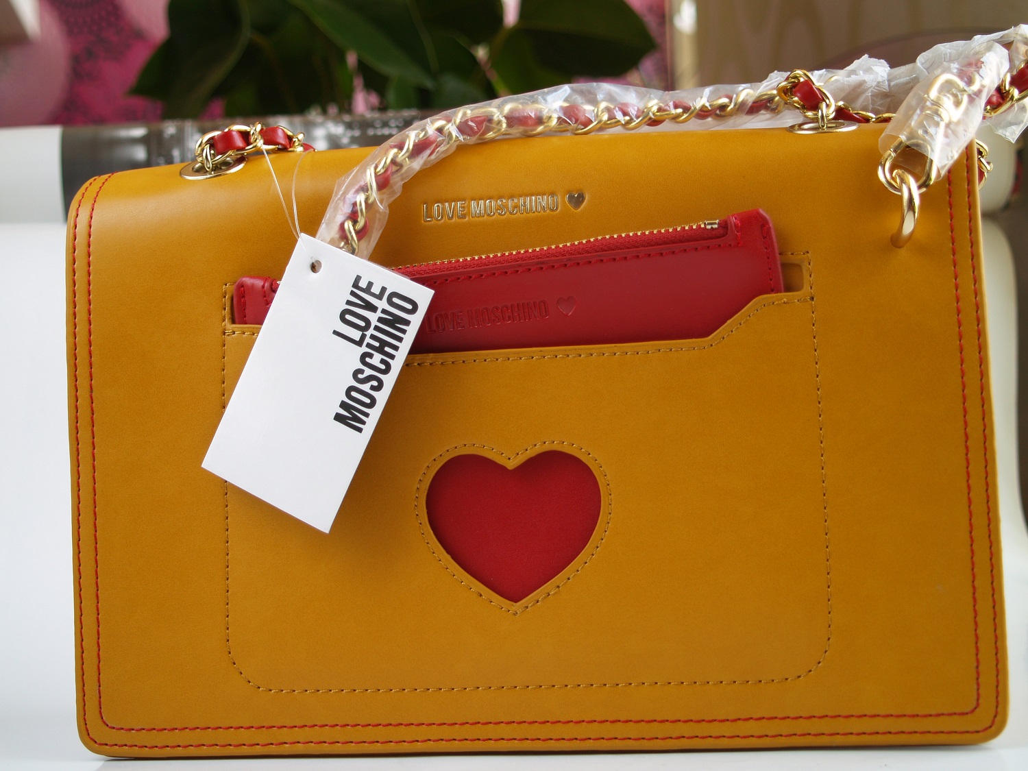 Love Moschino Handtasche Herz orange rot neu Set Geldbörse