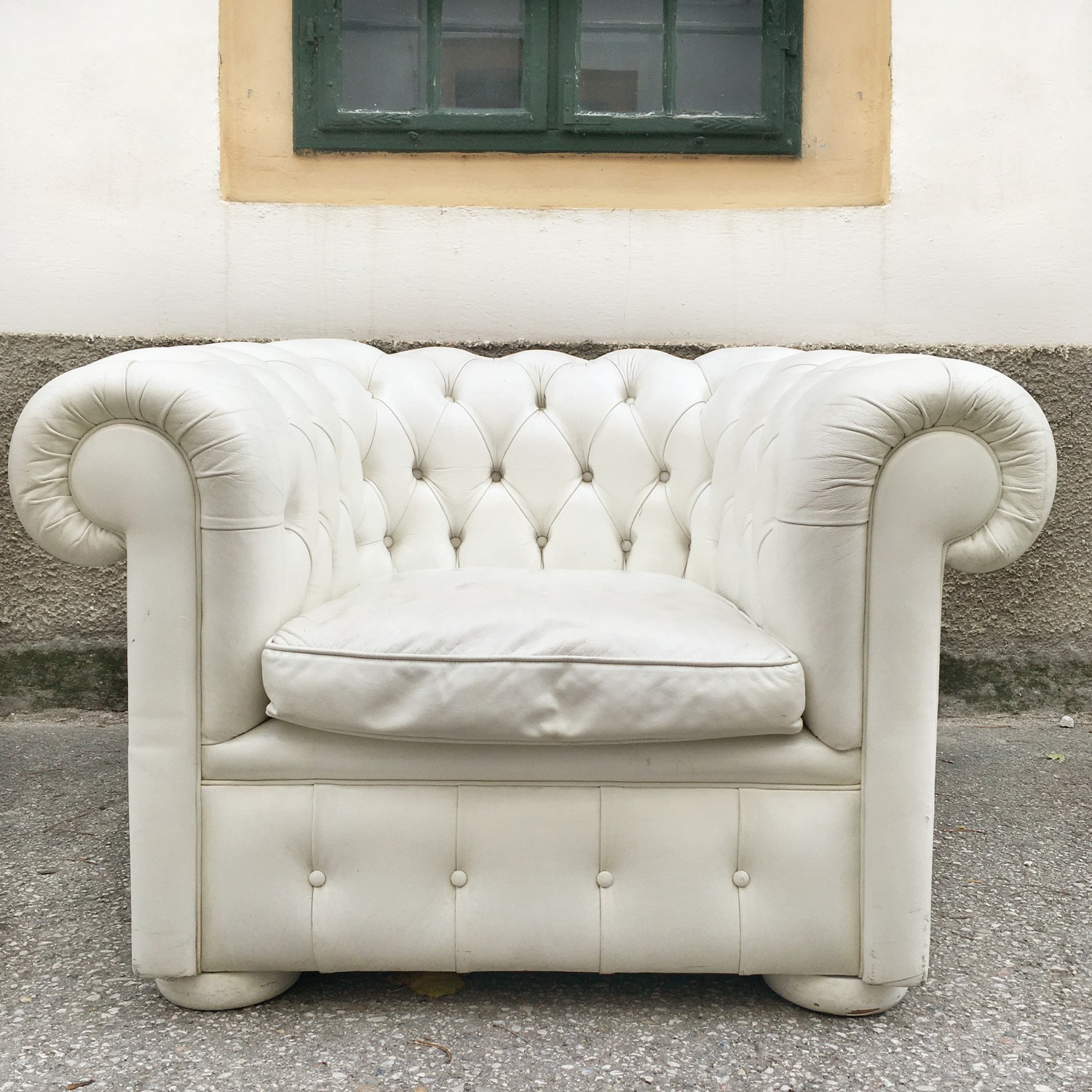 Sessel Stuhl Chesterfield Leder creme weiß Clubsessel Sofasessel