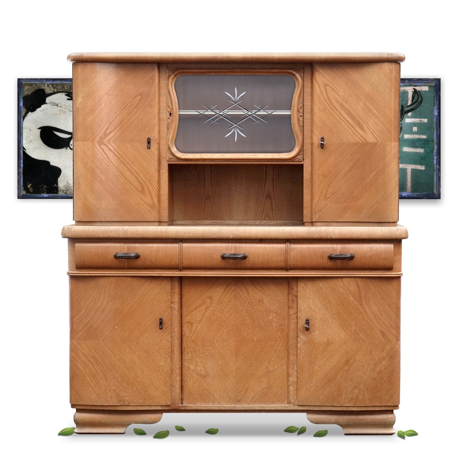 Küchenschrank Vintage Midcentury Küche Schütten Schüttenregal antik Vollholz Rundbau Möbel
