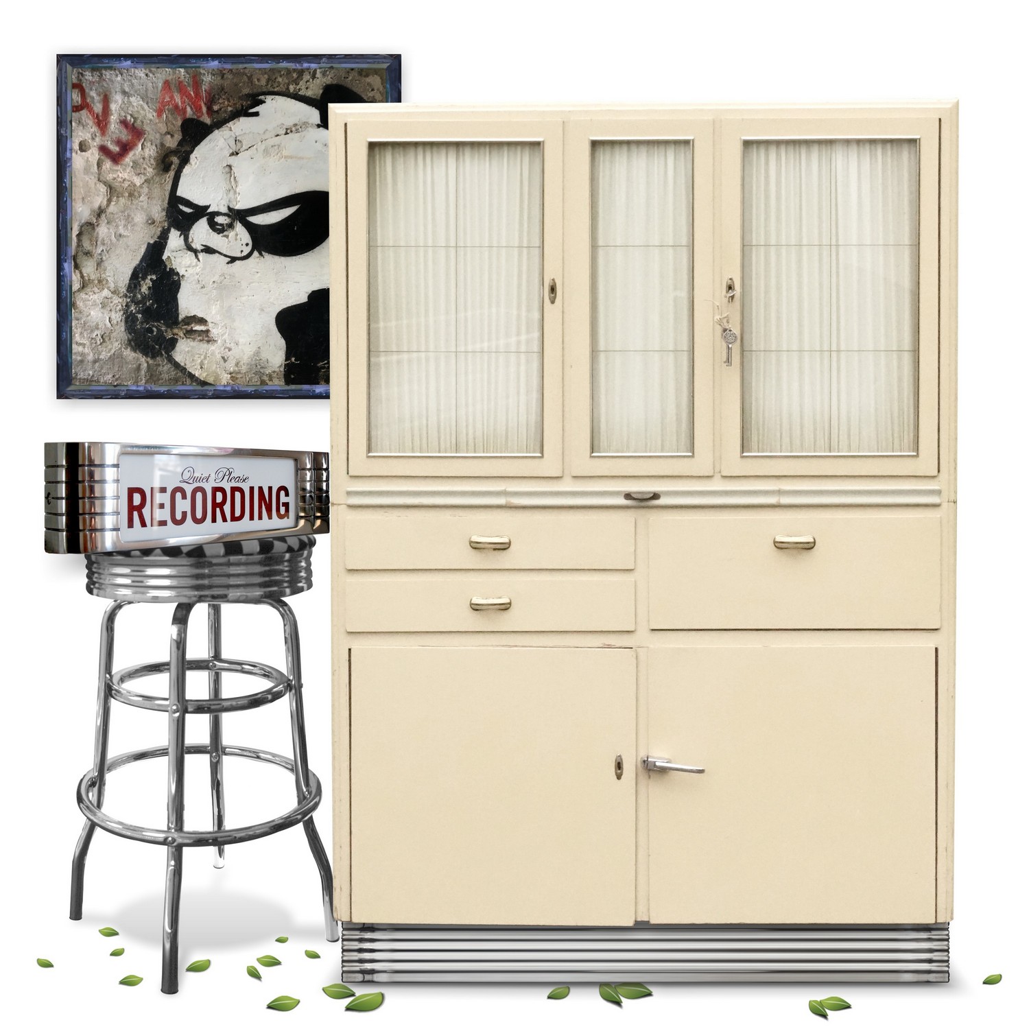 Küchenschrank creme Midcentury Vintage Schütten Schrank Traum! Küchenschrank creme Midcentury Vintage Schütten Schrank 50er-Jahre Vitrine Silberleiste Retro