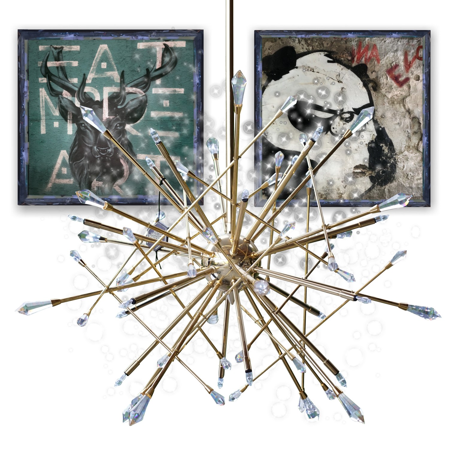 Luster Orion Wien funkelnde Bleikristall Hängelampe Leuchter "golden Galaxy" Kronleuchter 24 karat vergoldet Orion Wien Luster Lampe Leuchter Galaxy Sputnik Spacage Starburst Bleikristall Design Loft modern neu Ausstellungsstück Sale