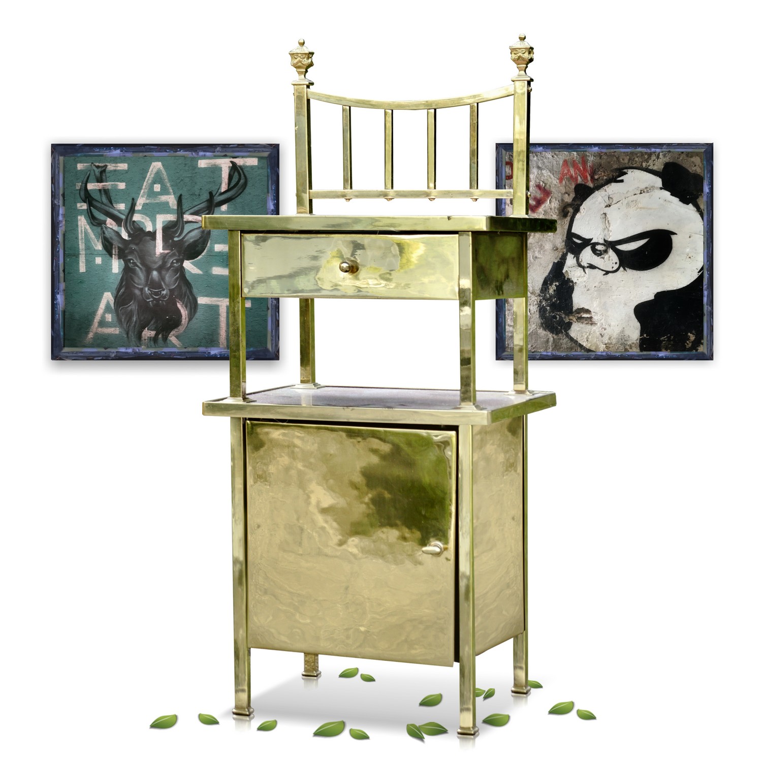 Nachtschrank Messing antik Nachtkasten Kommode Nachttisch golden