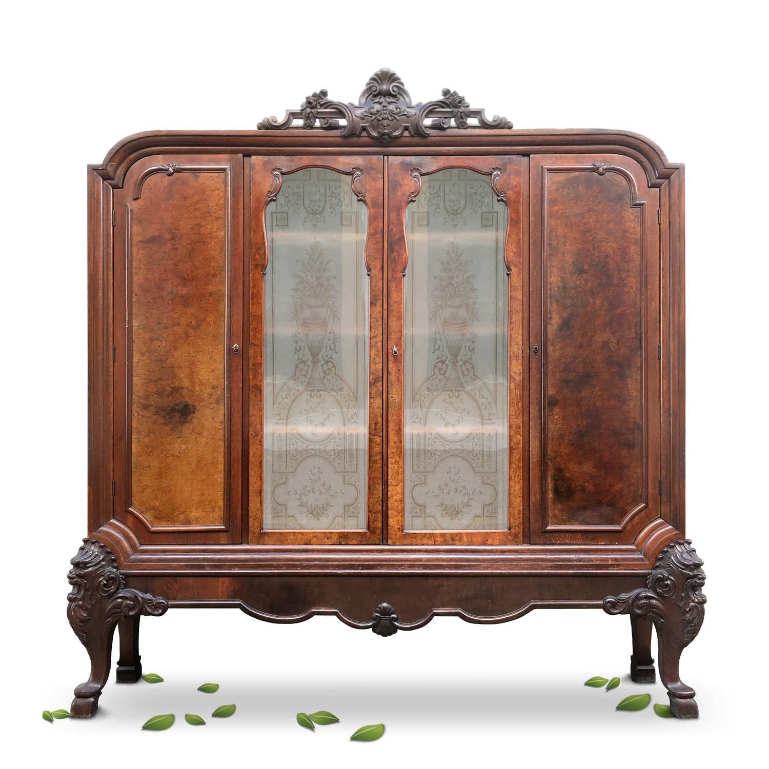 Vitrinenschrank Bücherschrank Antiquität antik Möbel Satyr Fratze Faun Ziegenfüße Möbel Neobarock