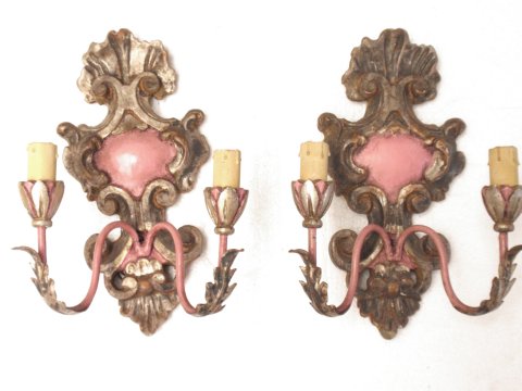Florentiner-Barock Wandlampen antike Leuchter rosa Shabby Chic Florentiner Barock antike Wandlampen rosa golden Shabby Chic