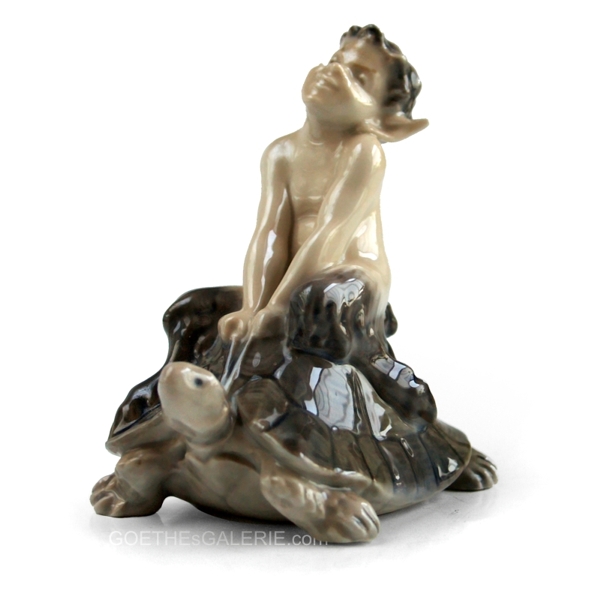 Royal Copenhagen Faun auf Schildkröte reitend, Entwurf Christian Thomsen Faun Satyr Figur Vintage Keramik