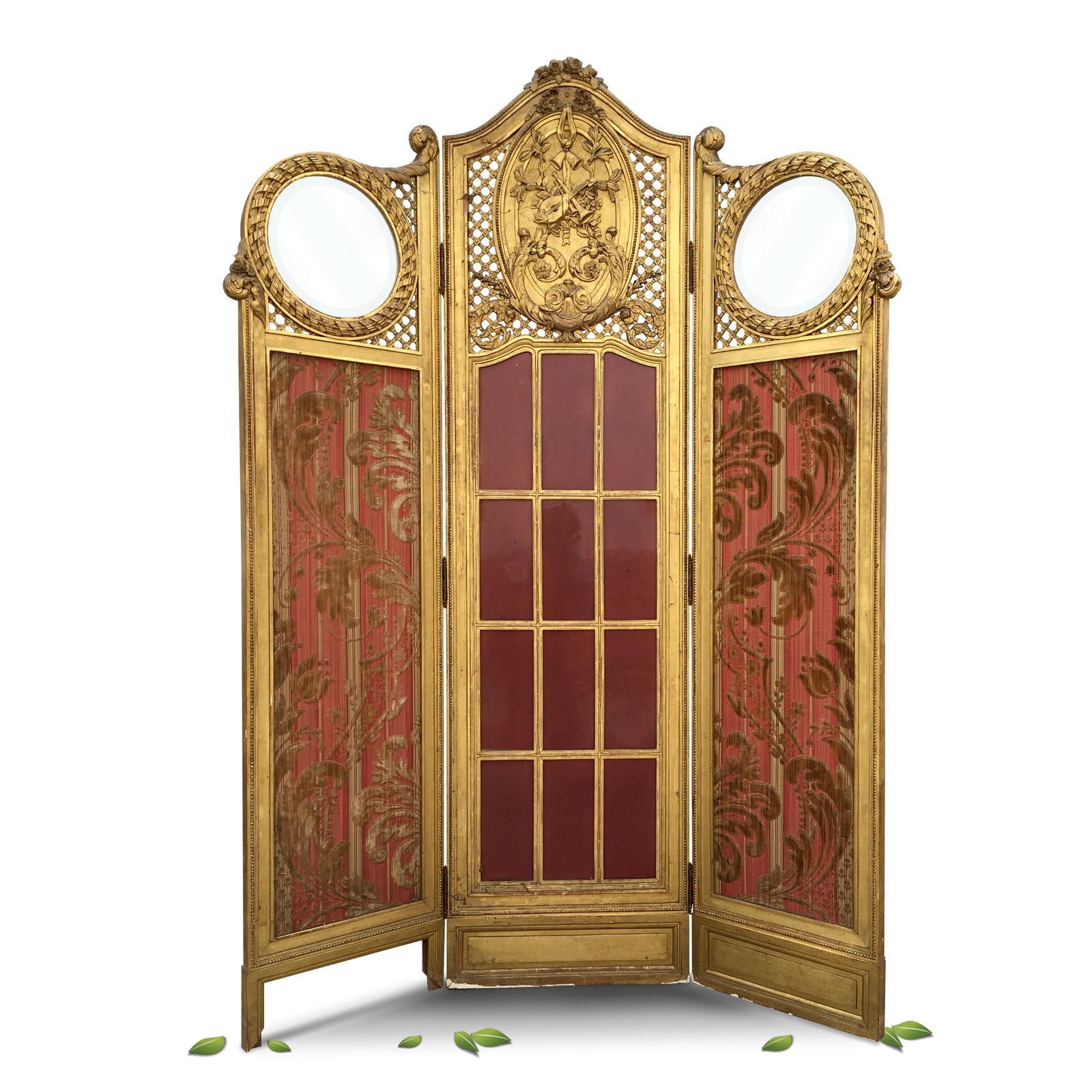 Paravent antik Rokoko vergoldet facettierte Gläser goldener Raumtrenner Paravent antik Rokoko