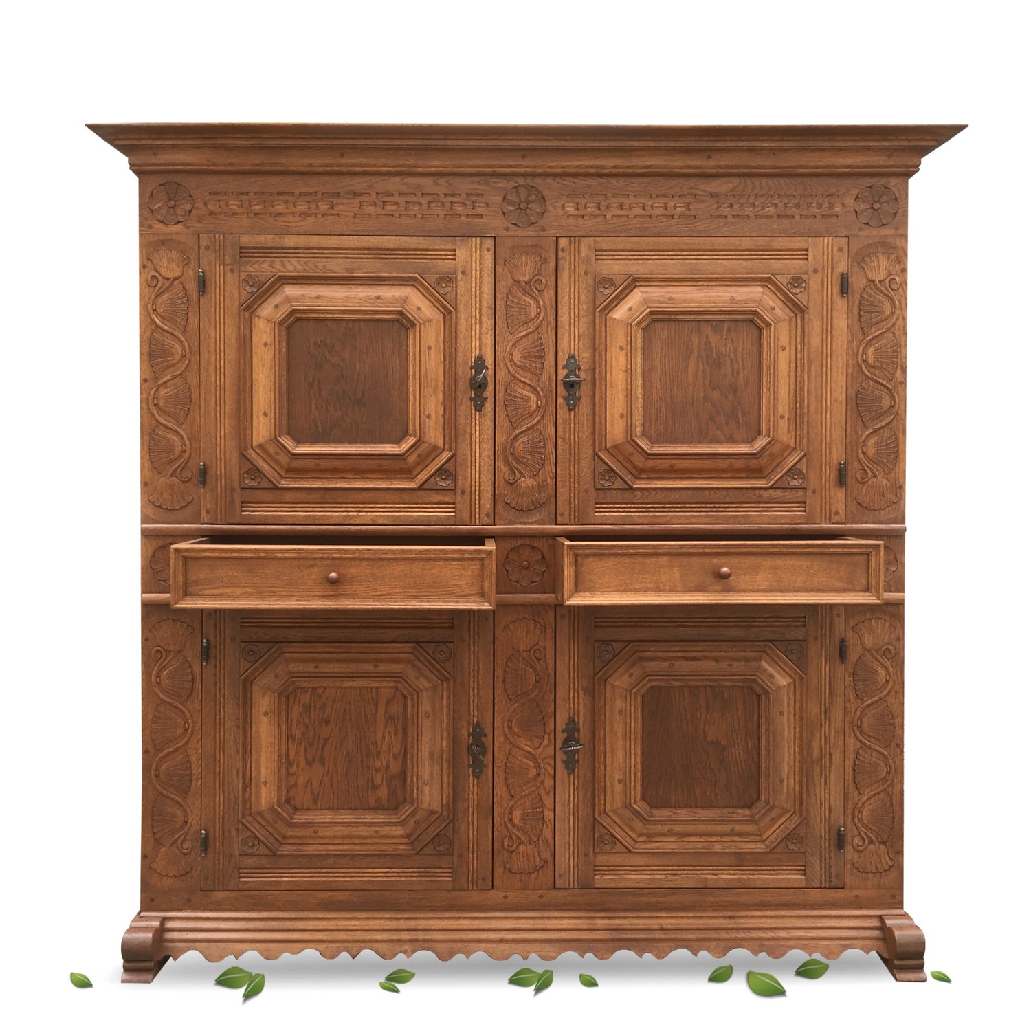 Schrank Eiche massiv Bauernschrank Jagdstube beschnitzt Vintage Vollholz Dielenschrank