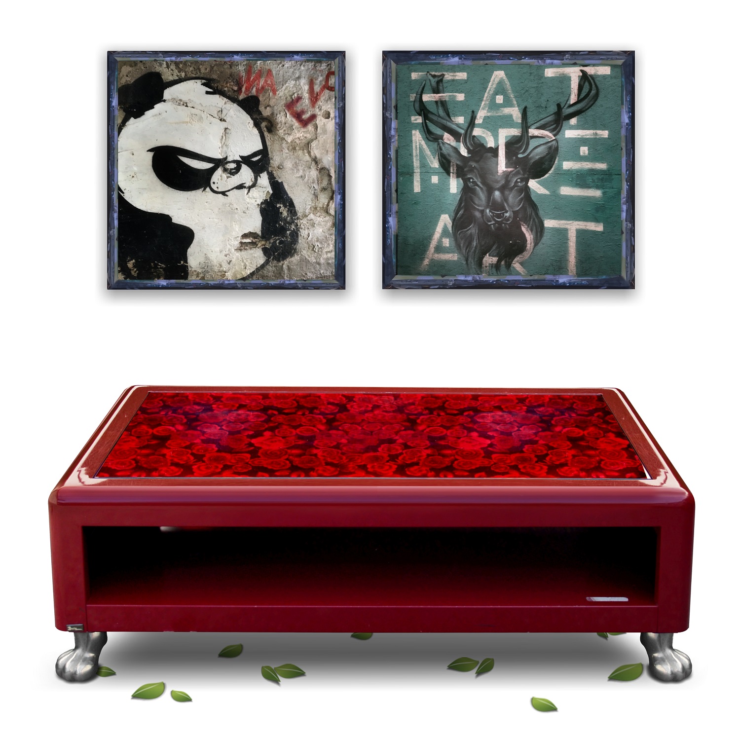 BRETZ Couchtisch rot Rosen SWEET BOY Tisch Metallmöbel Bretz Designklassiker Couchtisch rot Rosenstoff Sofa Design Löwentatzen Monster Popart