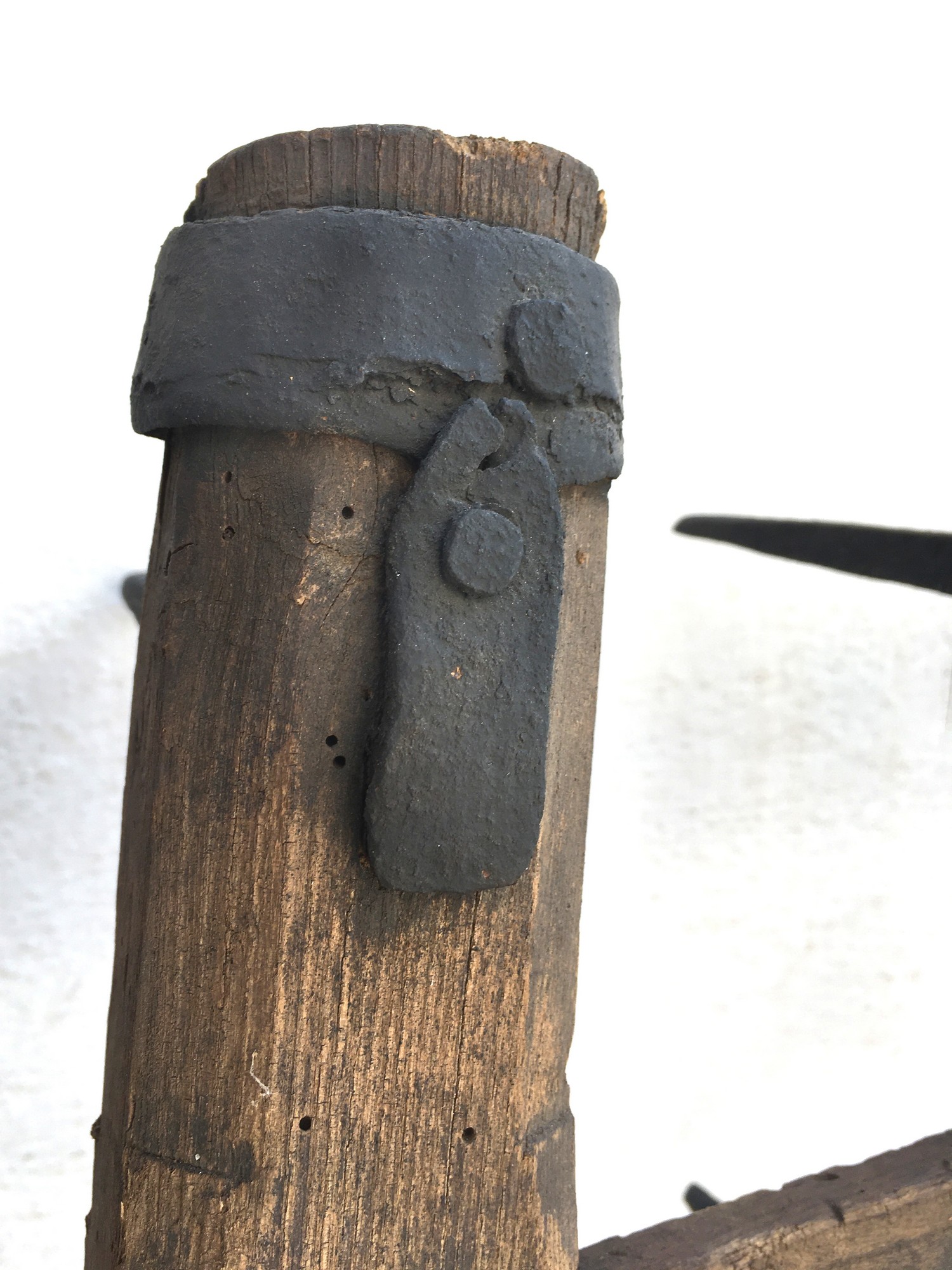 Antike bäuerliche Egge Holz handgeschmiedetes Eisen