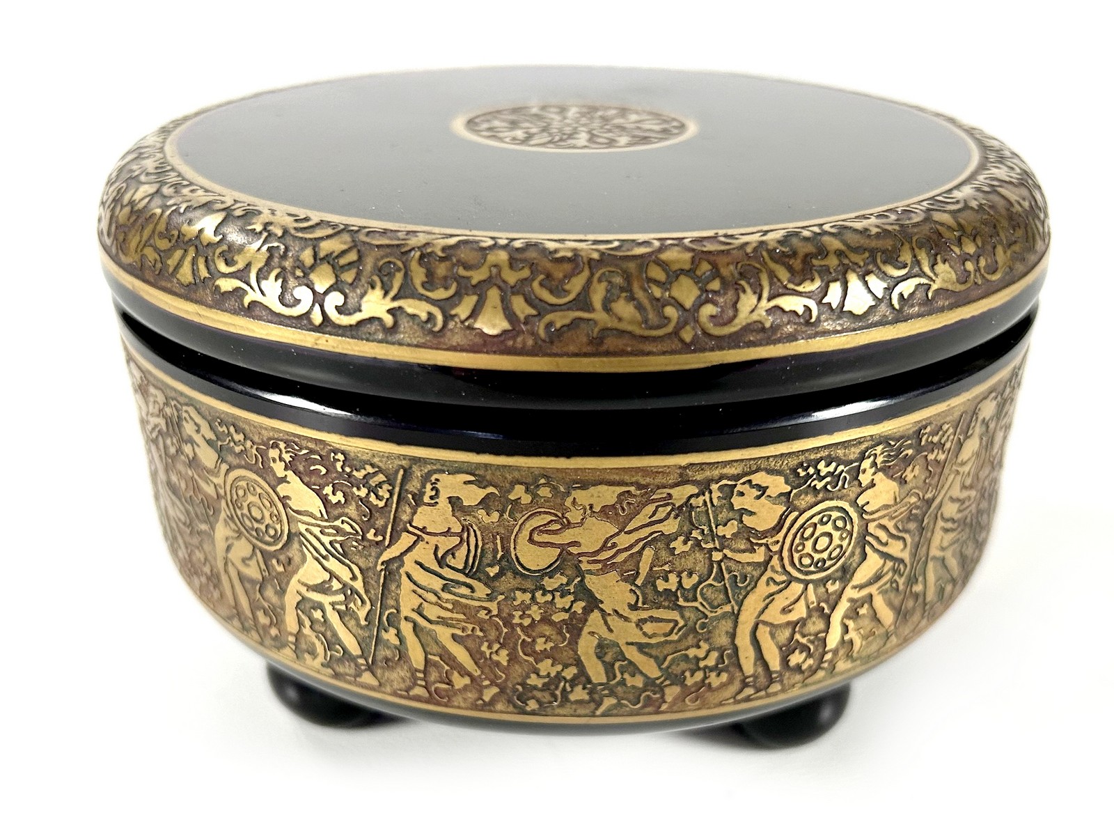 Deckeldose Schale Amethystglas Moser Karlsbad Amazonen signiert