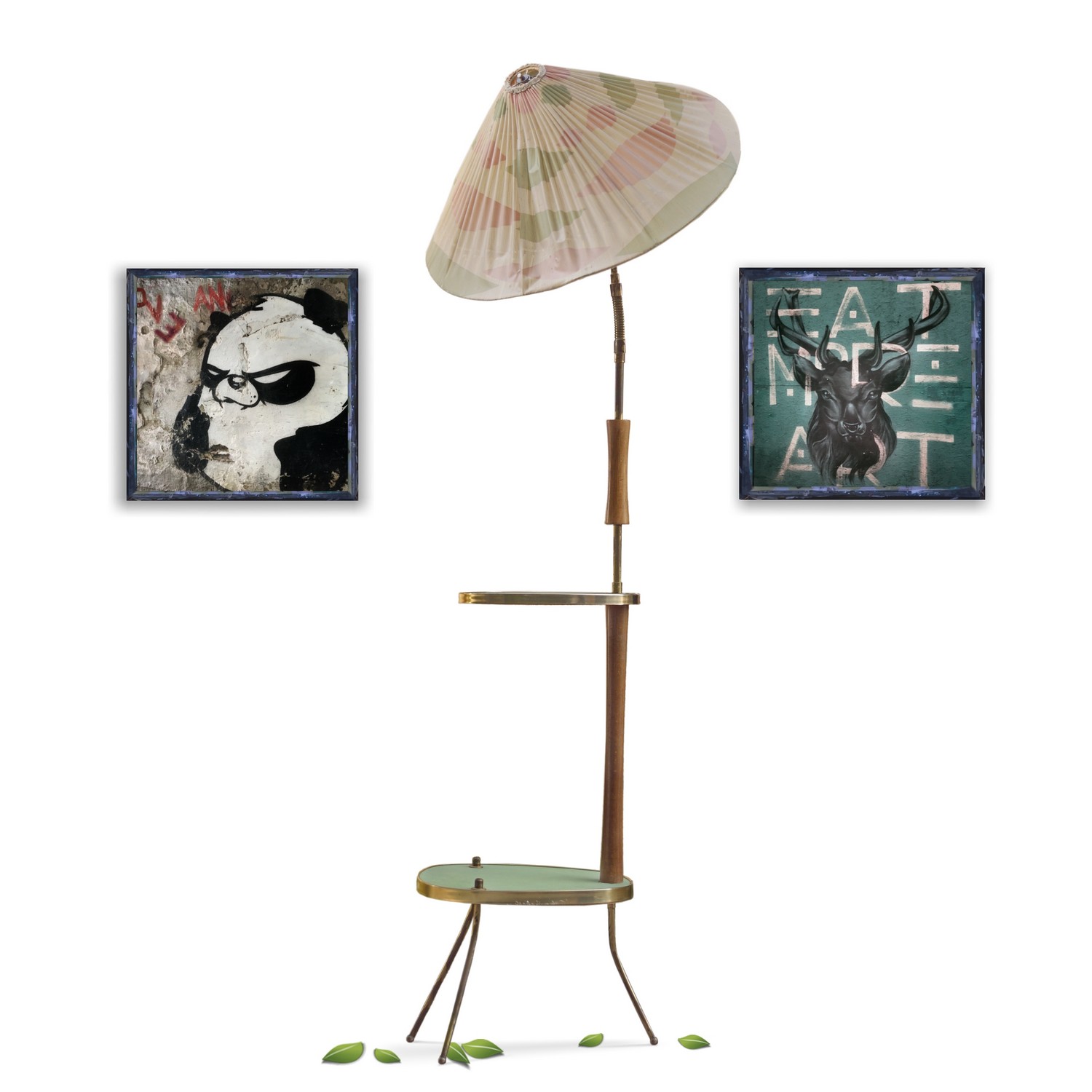 Vintage Stehlampe Mid Century 50er/60er-Jahre Pastell Beistelltisch Tripod antike Nierentischlampe Leuchter Midcentury Lampe Rockabilly 50s 60s Design Stehlampe Original Vintage pastell