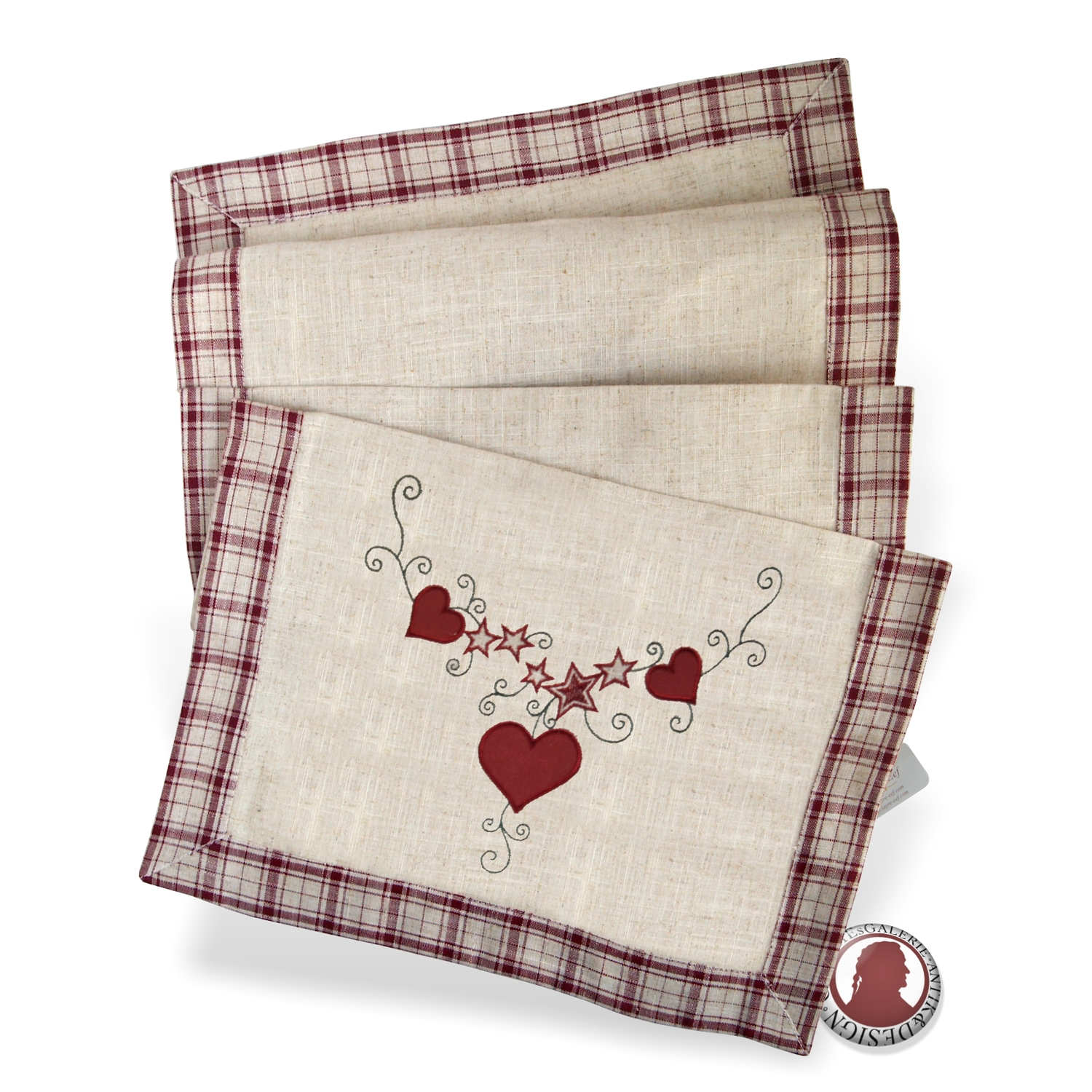 Clayre & Eef Tischläufer 120x40 Tischdecke creme rot Landhausstil Herzen Tischläufer Herzen Landhausstil Karo rot
