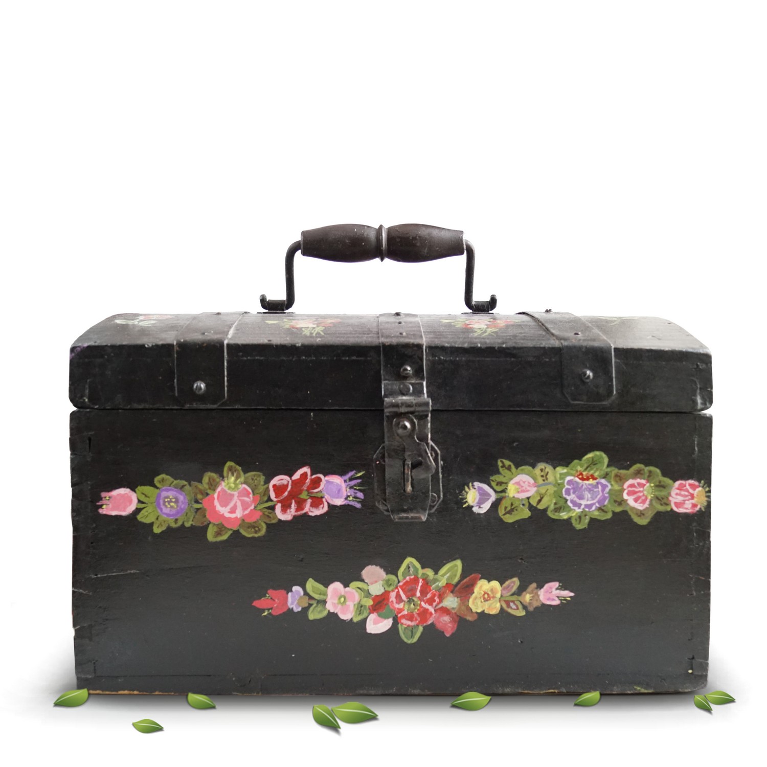 Truhe Bauerntruhe klein bemalt Griff antik