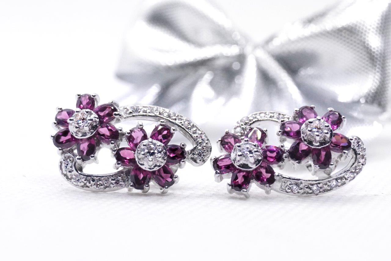 Ohrstecker Silber 925 Rhodolith Edelsteine handgefertigt