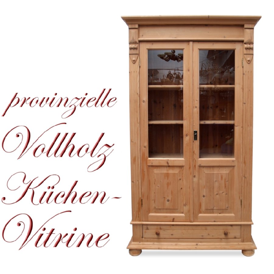VITRINE Naturholz Küchenschrank Schrank Vitrinenschrank Weichholz