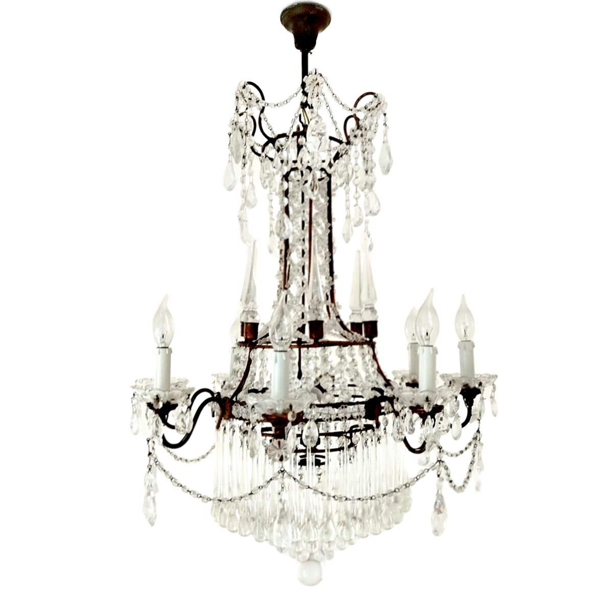 Kronleuchter Bleikristall antik, Neoklassizistischer Murano Leuchter antiker Murano Kronleuchter 1890 Kristall Wasserfall Luster