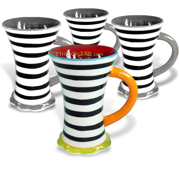 schwarze Kringel 4er Set Becher Retro