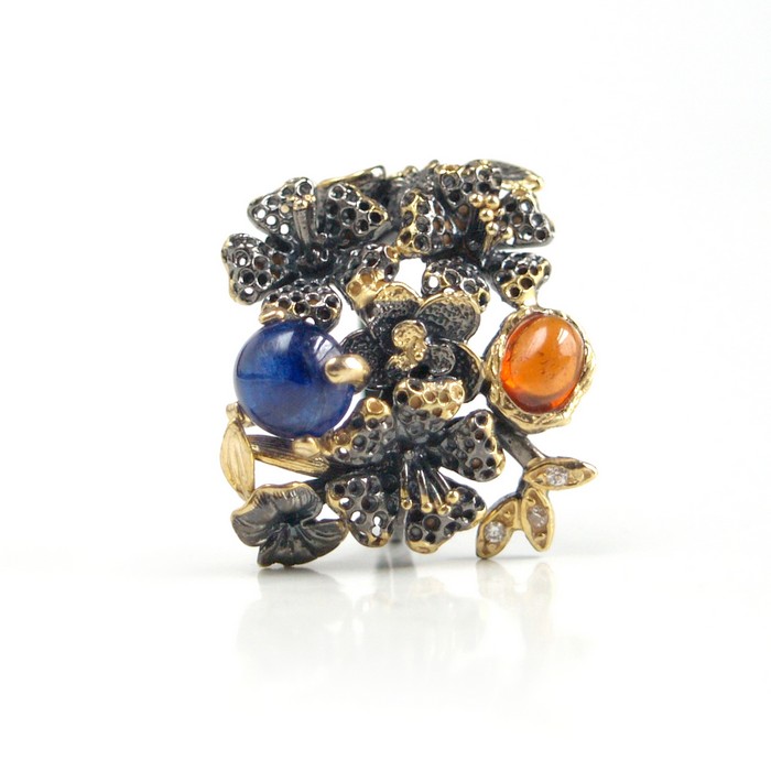 Spessartin 925 Silber Ring Steampunk