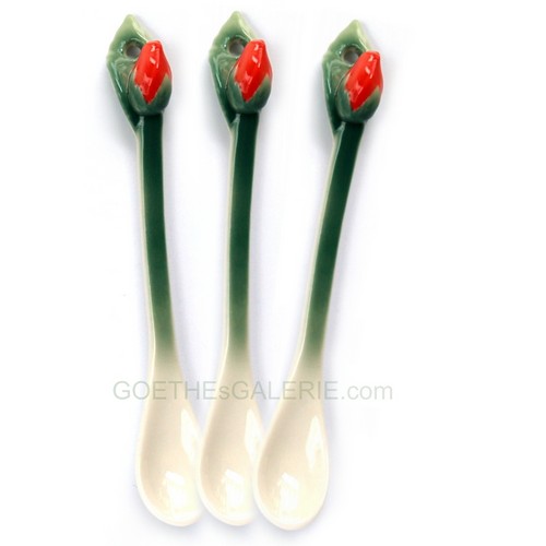 floraler Keramik Porzellan Löffel handbemalt "rote Rose" Keramik Löffel, rote Rose auf grünem Blatt