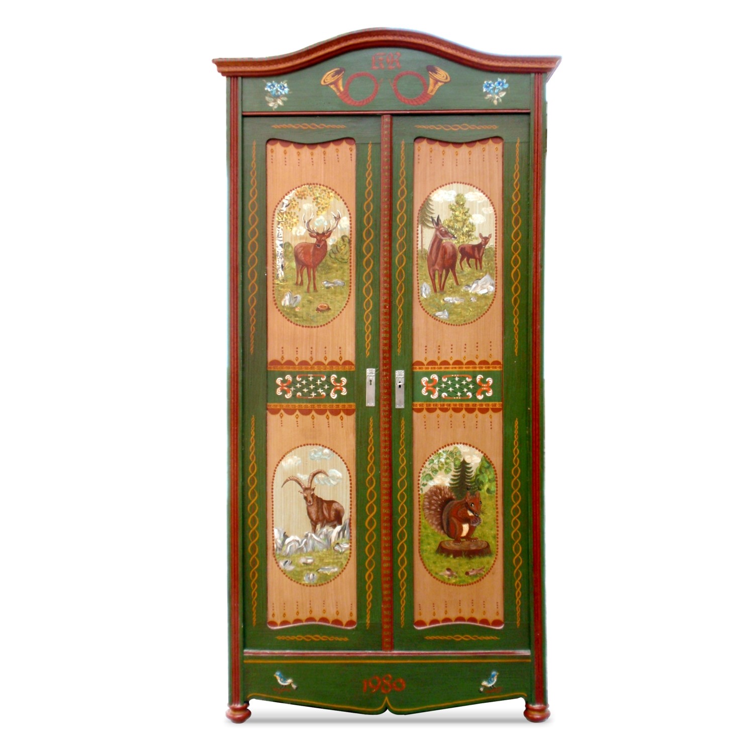 Tiermalerei Bauernschrank antik Jagdschrank