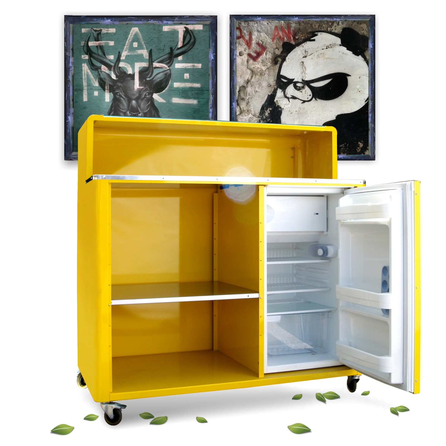 Metallmöbel Schrank Retrodesign Popart Bretz gelb Industrialdesign