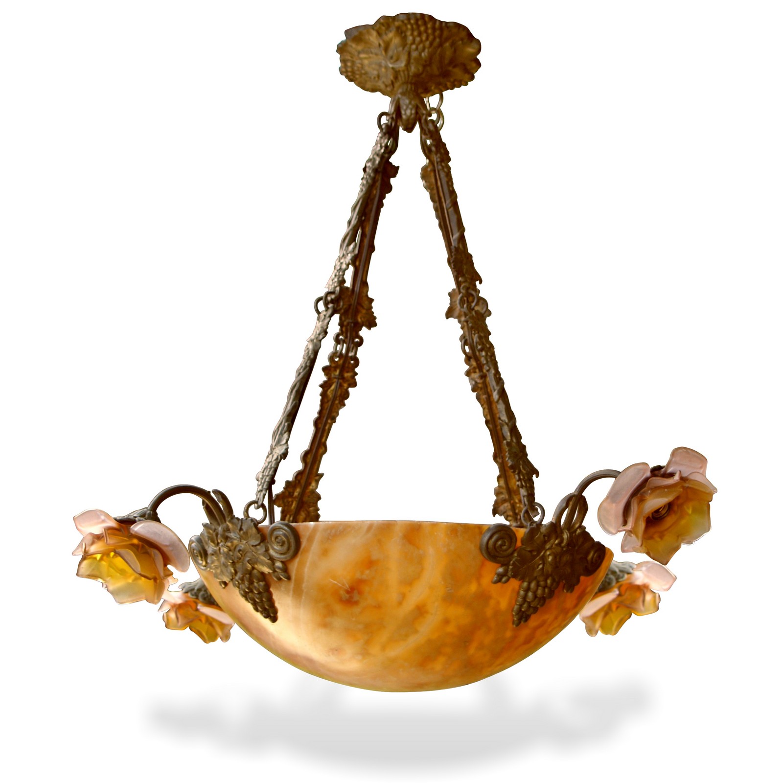 Antike Lampe Vintage Kronleuchter Antiquität Glasblumen Messing Blumen Antike Lampe Glasschale Messing Blumen