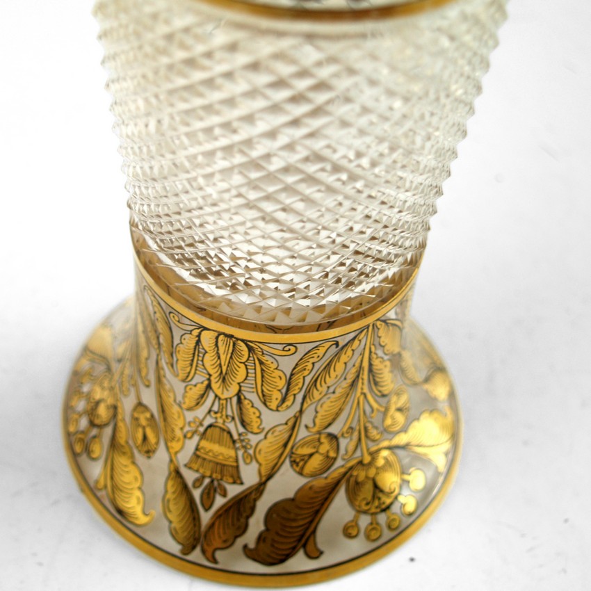 Vase antik Glas vergoldet Blätter Kristall Barock