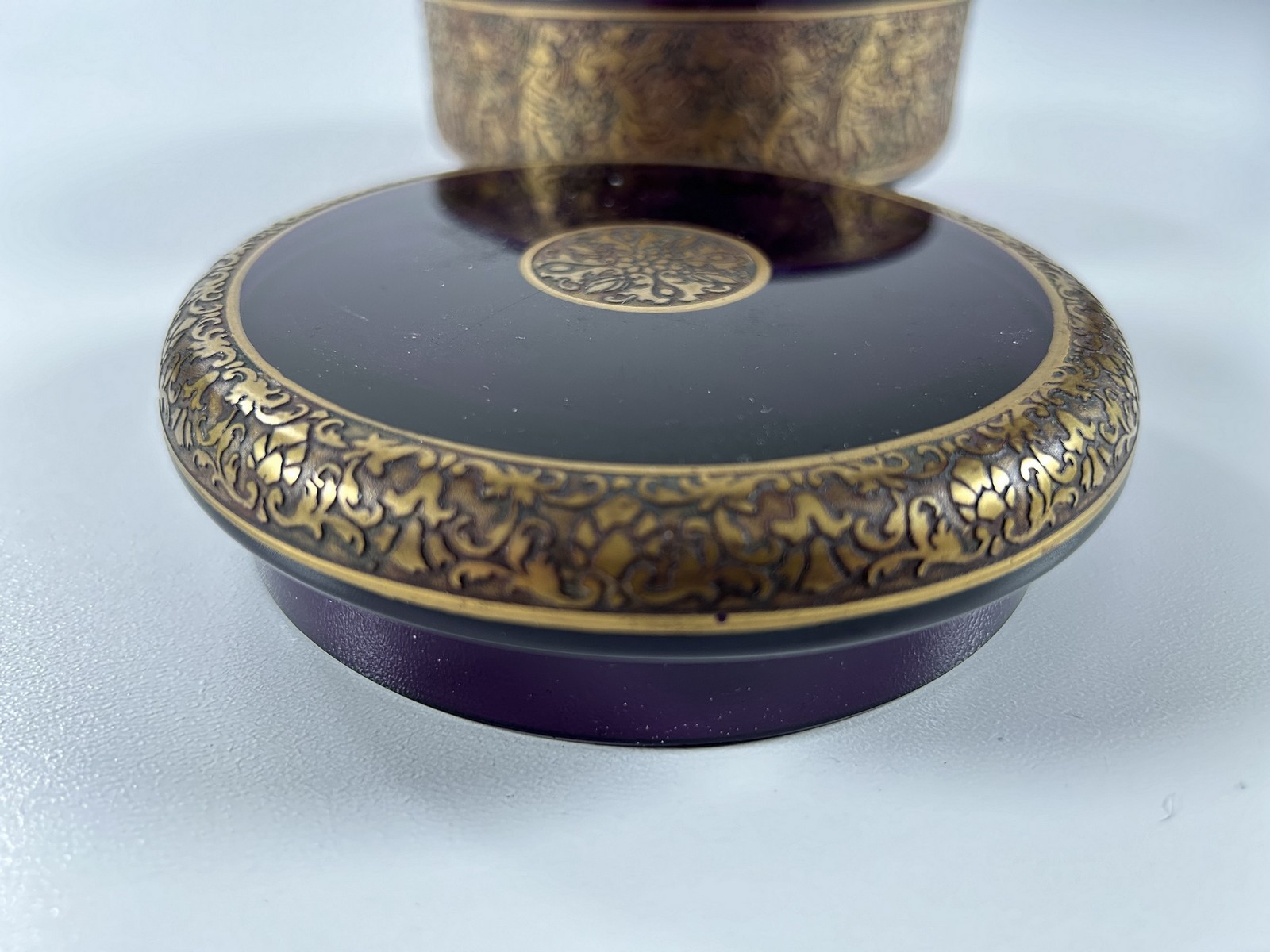 Deckeldose Schale Amethystglas Moser Karlsbad Amazonen signiert