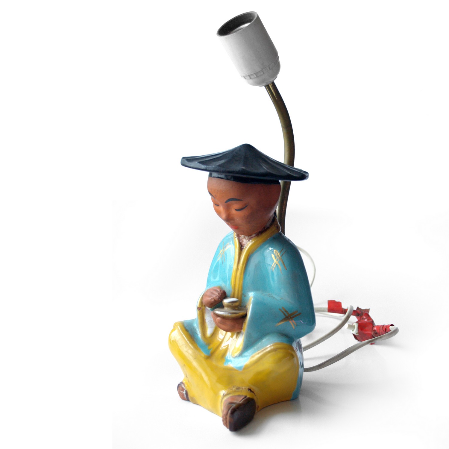 Lampe Chinese Figur Made in Austria Keramik alt MidCentury Tischlampe Tischlampe Chinese Midcentury