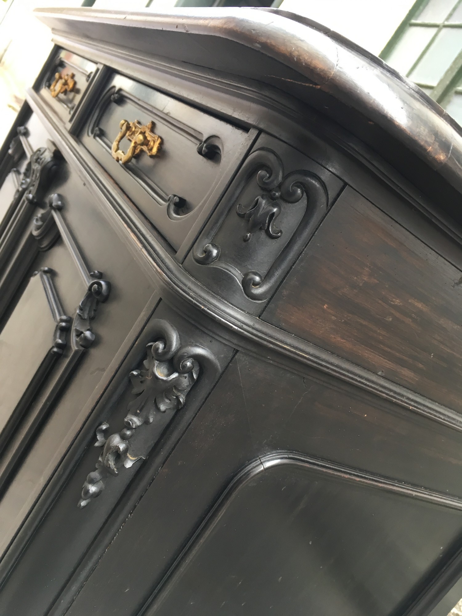 Kommode antiker noir Schrank schwarz Vollholz Möbel Gründerzeit